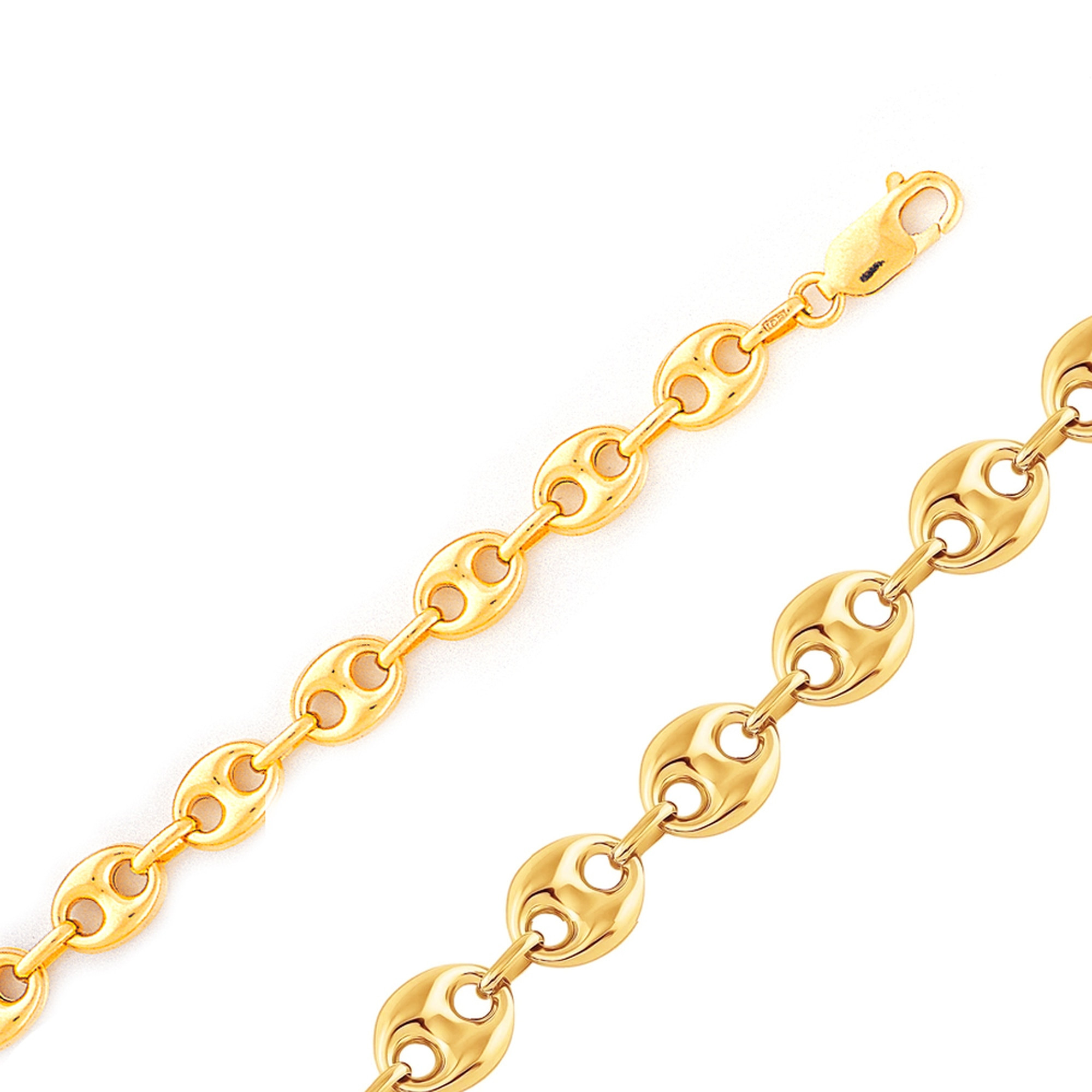 14K Yellow Gold 8mm Puffed Anchor Bracelet 8 Inches